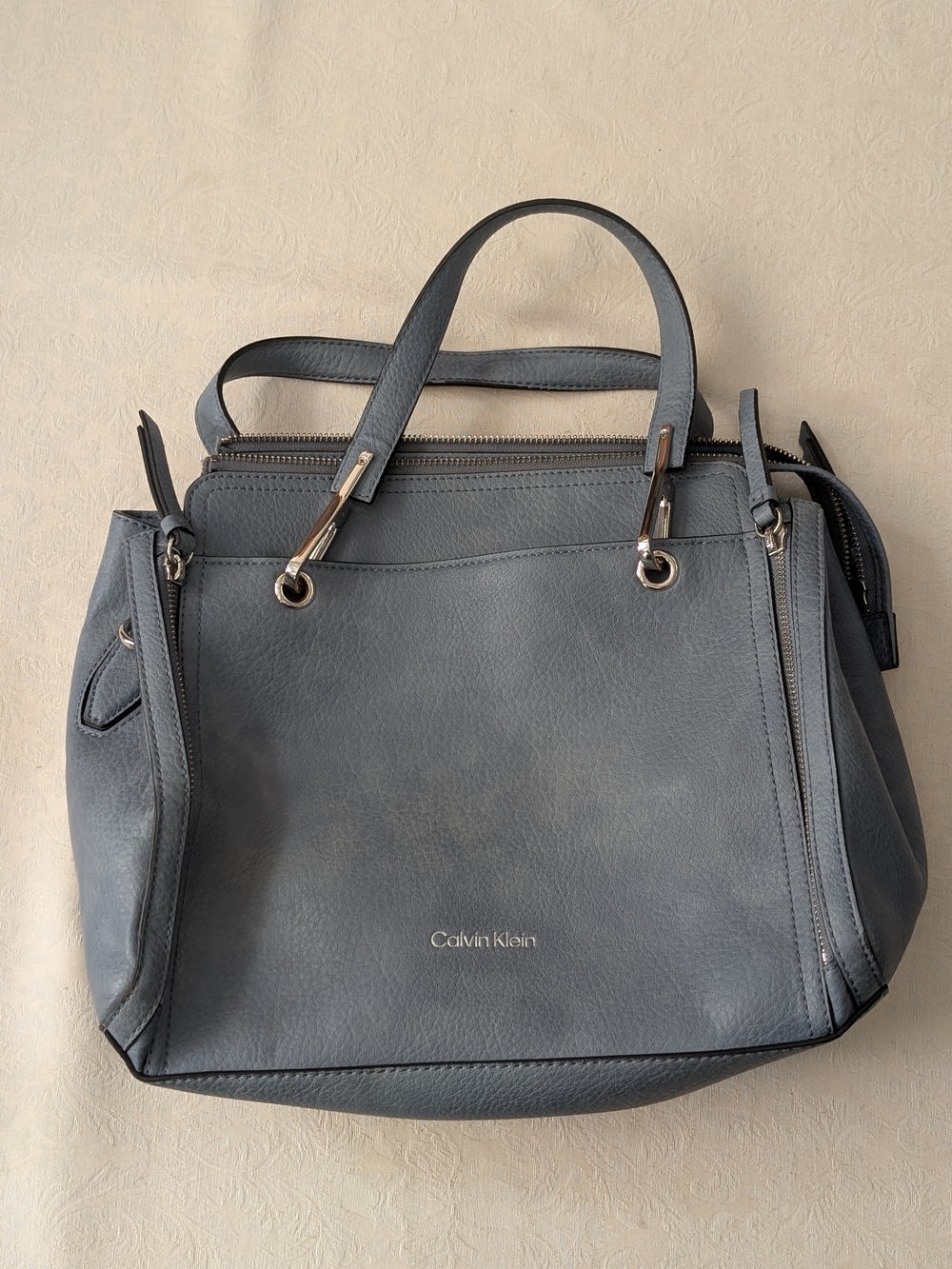 Calvin Klein Blueish Gray Leather Tote Bag